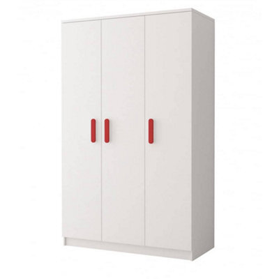 Arte Smyk Sm-19 White Matt Hinged Wardrobe 120Cm With Bold Red Handles - image 1