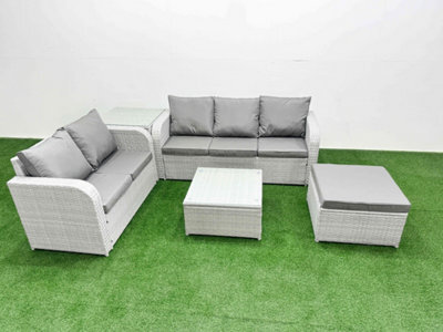 Fimous 6 Seater Pe Rattan Wicker Garden Furniture Conservatory Sofa Set Square Coffee Table Big Footstool Side Table - image 1