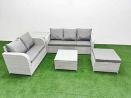 Fimous 6 Seater Pe Rattan Wicker Garden Furniture Conservatory Sofa Set Square Coffee Table Big Footstool Side Table - thumbnail 2