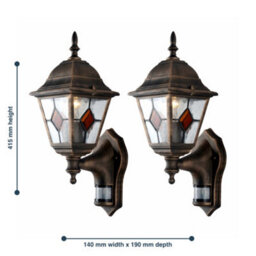 First Choice Lighting Set Of 2 Black Brushed Gold Motion Sensor Outdoor Security Lights - thumbnail 7
