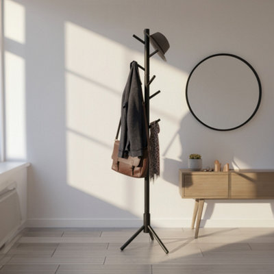 Ledrem Free Standing Wooden Coat Stand With 8 Hooks, Adjustable Hallway Hat Rack, 46.3 X 40.3 X 174.5 Cm, Black - image 1