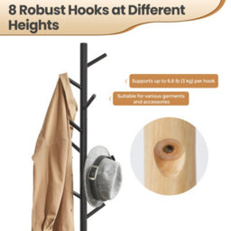 Ledrem Free Standing Wooden Coat Stand With 8 Hooks, Adjustable Hallway Hat Rack, 46.3 X 40.3 X 174.5 Cm, Black - thumbnail 5