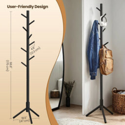 Ledrem Free Standing Wooden Coat Stand With 8 Hooks, Adjustable Hallway Hat Rack, 46.3 X 40.3 X 174.5 Cm, Black - thumbnail 2