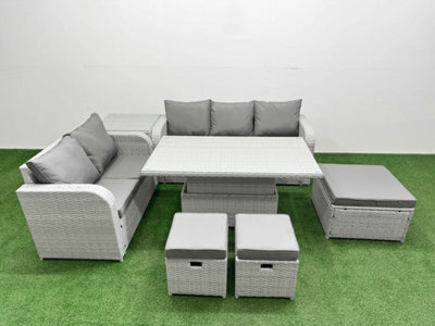 Fimous 8 Seater Pe Rattan Wicker Garden Furniture Conservatory Sofa Set Adjustable Lifting Table 3 Stool Side Table - image 1