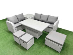 Fimous 8 Seater Pe Rattan Wicker Garden Furniture Conservatory Sofa Set Adjustable Lifting Table 3 Stool Side Table - thumbnail 2