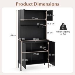 GAINOOM Gaioom Kitchen Black Pantry Cabinet 164Cm Kitchen Storage Hutch Freestanding Buffet Sideboard W/ Power Outlets & Wine Racks - thumbnail 2
