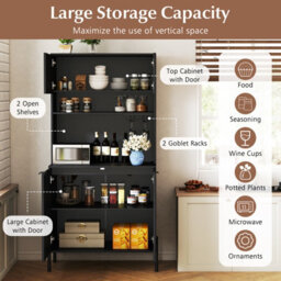 GAINOOM Gaioom Kitchen Black Pantry Cabinet 164Cm Kitchen Storage Hutch Freestanding Buffet Sideboard W/ Power Outlets & Wine Racks - thumbnail 6