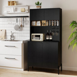 GAINOOM Gaioom Kitchen Black Pantry Cabinet 164Cm Kitchen Storage Hutch Freestanding Buffet Sideboard W/ Power Outlets & Wine Racks - thumbnail 5