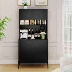 GAINOOM Gaioom Kitchen Black Pantry Cabinet 164Cm Kitchen Storage Hutch Freestanding Buffet Sideboard W/ Power Outlets & Wine Racks - thumbnail 4