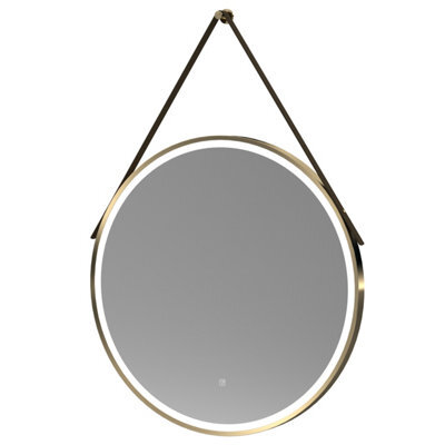 Balterley Quixhill Round Framed Led Touch Sensor Mirror With Demister & Strap, 800mm - Brushed Brass/brown - image 1
