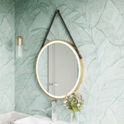 Balterley Quixhill Round Framed Led Touch Sensor Mirror With Demister & Strap, 800mm - Brushed Brass/brown - thumbnail 3