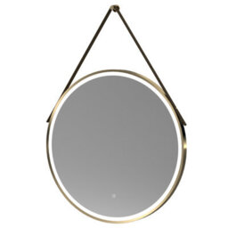 Balterley Quixhill Round Framed Led Touch Sensor Mirror With Demister & Strap, 800mm - Brushed Brass/brown - thumbnail 1