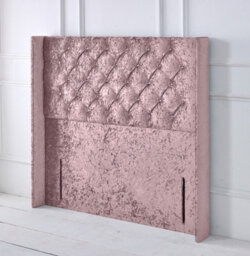 "Slumbre Chesterfield Winged Crushed Velvet 5Ft Kingsize 50"" Floor Standing Headboard - Pink"