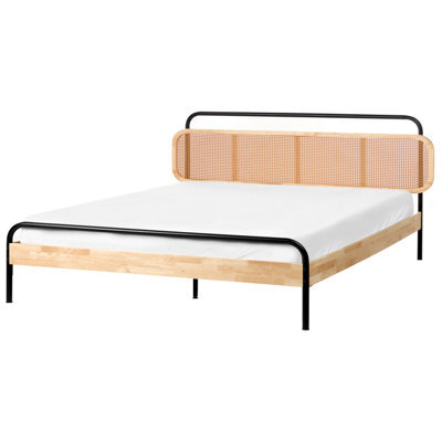 Beliani Bed Rattan Boussicourt 180 X 200 Cm (Eu Super King) Light Brown - image 1