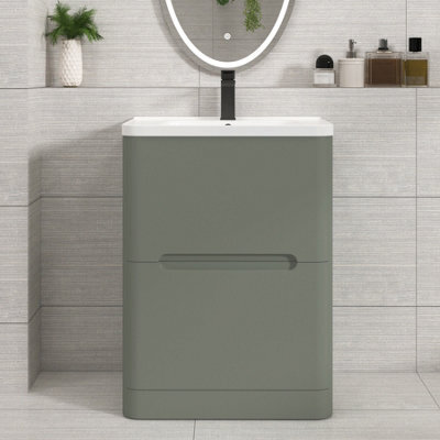 Royal Bathrooms Venice 600mm Sage Green Floor Standing Vanity Unit 2 Drawer With Ceramic Basin - image 1