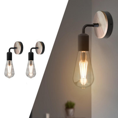 Matt Black Antique Brass Effect Wired Wall Light 2 Pack Wall - image 1