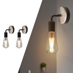 Matt Black Antique Brass Effect Wired Wall Light 2 Pack Wall