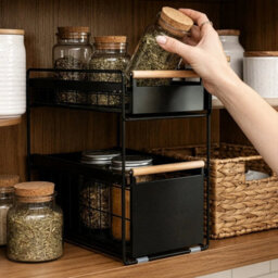 Metal Cabinet Organizer Space-Saving Kitchen Storage Rack Portable And Mesh Rack Double Layer - thumbnail 4
