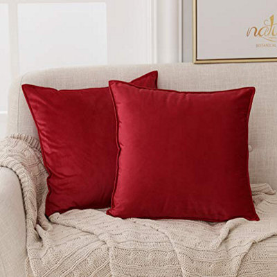 Deconovo Set Of 2 Square Crushed Velvet Cushion Covers With Invisible Zipper 40Cm X 40Cm Red - image 1