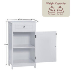 White Bathroom 1 Drawer 1 Door Cabinet Bedroom Storage Dresser Cupboard - thumbnail 2