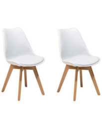Wyld and Coco Nexa Home Set Of 2 White Faux Leather Dining Chairs With Beech Wood Cross-Base Legs - thumbnail 3