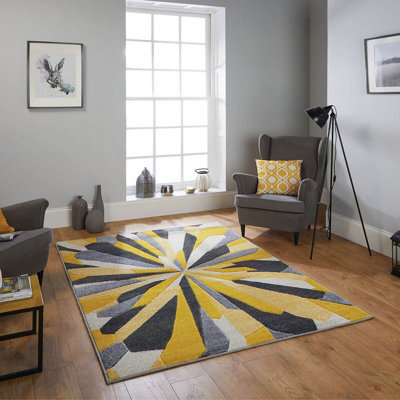 Yellow Easy To Clean Optical 3D Modern Rug For Dining Room-80Cm X 150Cm - image 1