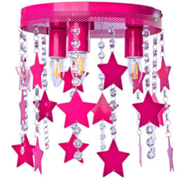 Milagro Ceiling Lamp Star 3Xe27 Hot Pink Attractive Hand Made Chandelier With Suspended Crystals And Stars - thumbnail 8