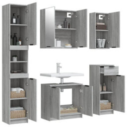 Berkfield Stylish 5 Piece Bathroom Cabinet Set Grey Sonoma Engineered Wood - thumbnail 4
