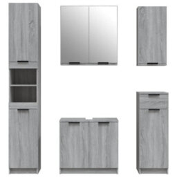Berkfield Stylish 5 Piece Bathroom Cabinet Set Grey Sonoma Engineered Wood - thumbnail 5