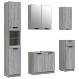 Berkfield Stylish 5 Piece Bathroom Cabinet Set Grey Sonoma Engineered Wood - thumbnail 1