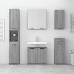 Berkfield Stylish 5 Piece Bathroom Cabinet Set Grey Sonoma Engineered Wood - thumbnail 3