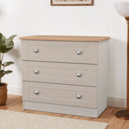 Santander Ready Assembled Matt Beige & Oak 3 Drawer Wide Chest (H)692mm (W)765mm (D)415mm