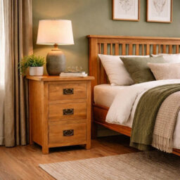 Home Furniture Group Oakcroft Swr38 Rustic Medium Wood Tall Bedside Table Fully Assembled 3-Drawer Solid Wood Cabinet 65Cm High - thumbnail 9