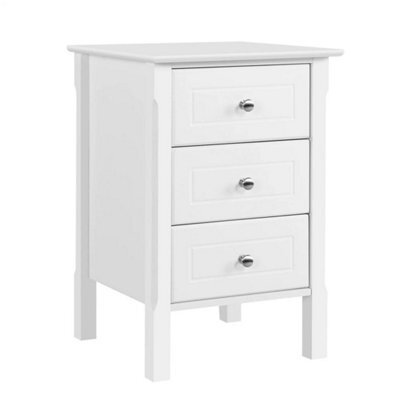 White 3-Drawer Wooden Side Table With Metal Knobs And Sturdy Structure For Bedroom - image 1