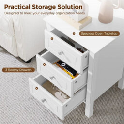 White 3-Drawer Wooden Side Table With Metal Knobs And Sturdy Structure For Bedroom - thumbnail 5