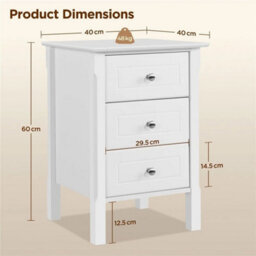 White 3-Drawer Wooden Side Table With Metal Knobs And Sturdy Structure For Bedroom - thumbnail 2