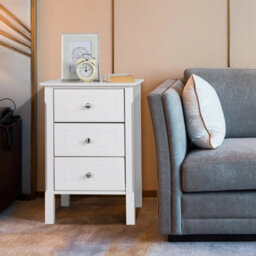 White 3-Drawer Wooden Side Table With Metal Knobs And Sturdy Structure For Bedroom - thumbnail 3