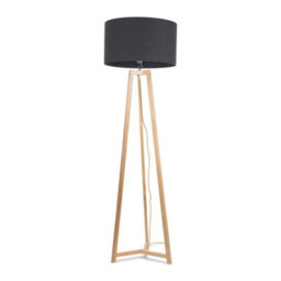 Valuelights Lottie Natural Wood Tripod Floor Lamp With Charcoal Grey Drum Shade - Led Bulb Included - thumbnail 2
