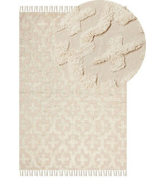 Beliani Beige Cotton Rug, 140 X 200 Cm, Hand-Tufted Low-Pile, Geometric Design - thumbnail 3