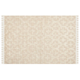 Beliani Beige Cotton Rug, 140 X 200 Cm, Hand-Tufted Low-Pile, Geometric Design - thumbnail 1