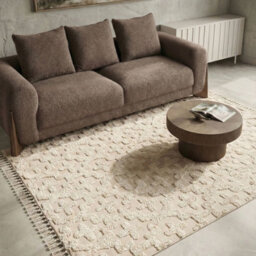 Beliani Beige Cotton Rug, 140 X 200 Cm, Hand-Tufted Low-Pile, Geometric Design - thumbnail 2