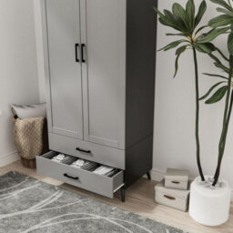 Urbn-Living Urbnliving 180Cm Height Black Wardrobe With Grey 2 Door 2 Drawer Modern Bedroom Clothes Storage Hanging Rail - thumbnail 3