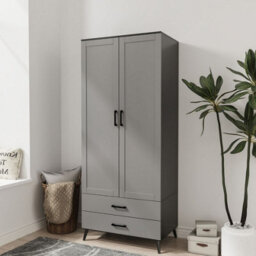 Urbn-Living Urbnliving 180Cm Height Black Wardrobe With Grey 2 Door 2 Drawer Modern Bedroom Clothes Storage Hanging Rail - thumbnail 1