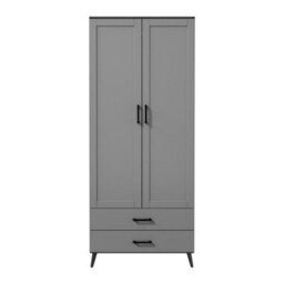 Urbn-Living Urbnliving 180Cm Height Black Wardrobe With Grey 2 Door 2 Drawer Modern Bedroom Clothes Storage Hanging Rail - thumbnail 5
