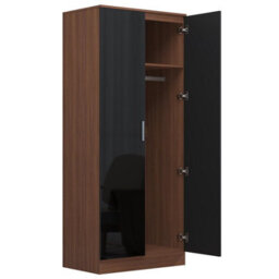 Reflect 2Pc Wardrobe Bundle - 2 Door Corner + 2 Door Mirror - Black Gloss & Walnut - H: 180Cm X W: 179Cm X D: 103Cm - thumbnail 8