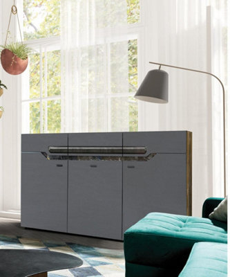 Arte Davos 12 Sideboard Cabinet In Dark Walnut, Grey Gloss & Marble Decor - W1300mm H900mm D420mm, Luxuriously Modern - image 1