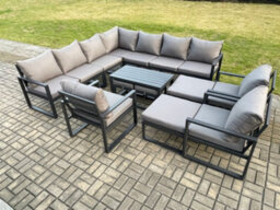 Fimous 14 Seater Aluminium Outdoor Garden Furniture Set Patio Lounge Sofa With Oblong Coffee Table 3 Pcs Chair - thumbnail 1