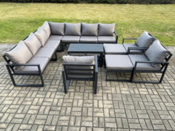 Fimous 14 Seater Aluminium Outdoor Garden Furniture Set Patio Lounge Sofa With Oblong Coffee Table 3 Pcs Chair - thumbnail 2