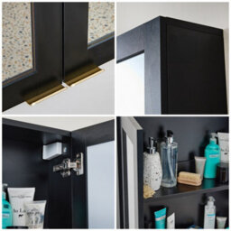 Homestylestore 900 X 650mm Black Grey Wall Mounted Mirrored Door Bathroom Cabinet And Brushed Brass Finger Pull Handles - thumbnail 3