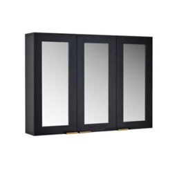 Homestylestore 900 X 650mm Black Grey Wall Mounted Mirrored Door Bathroom Cabinet And Brushed Brass Finger Pull Handles - thumbnail 1
